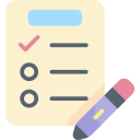 Clipart of paper list and pencil with one thing with a red checkmark on it