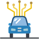 Front-facing car with lines coming out of it with dots at the end