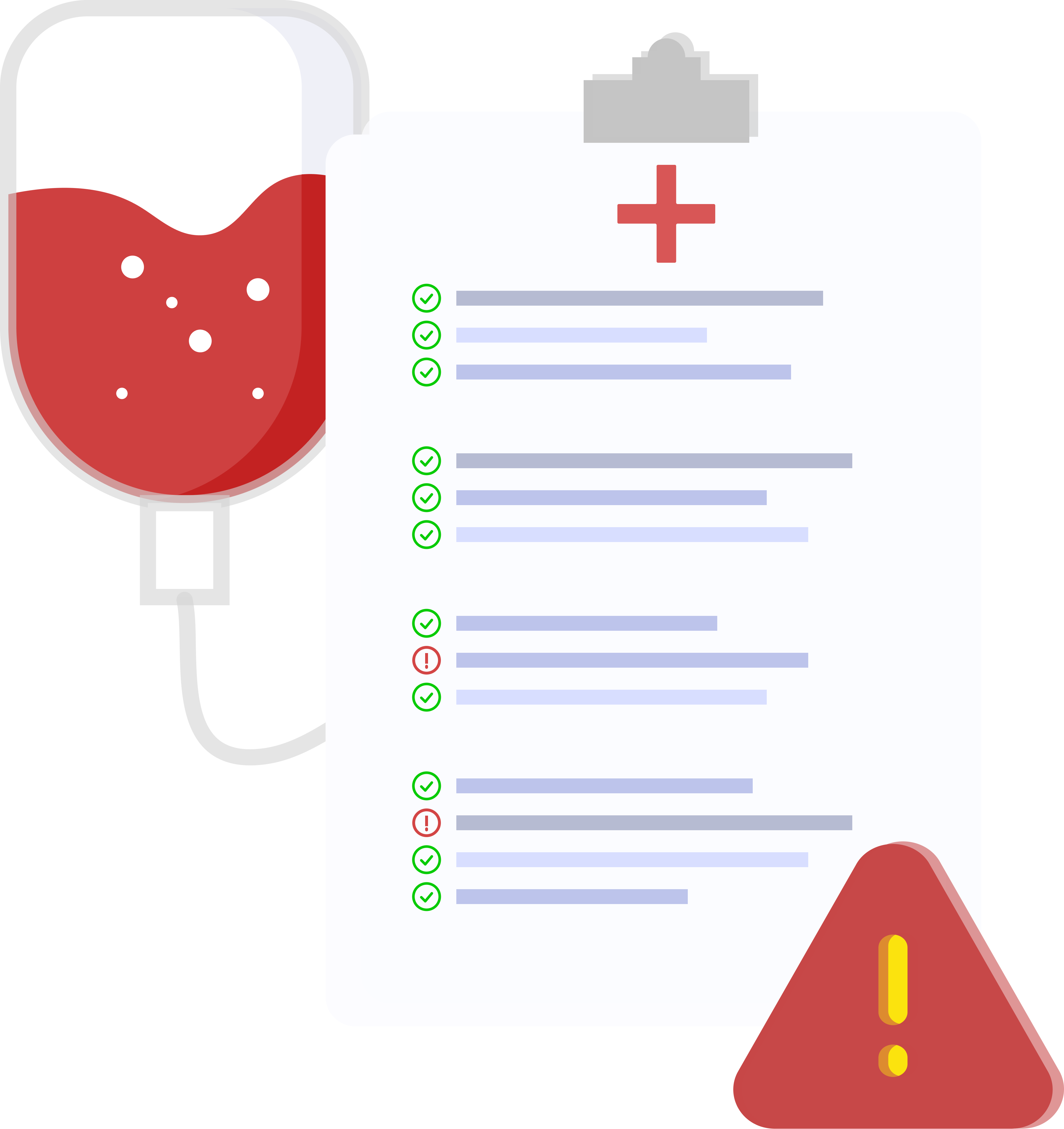Icon of the paper with medical red cross and red warning sign.
