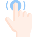 Hand with finger clicking a blue resonating button