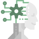 Clipart of head and neck of robot with a green gear on its backside