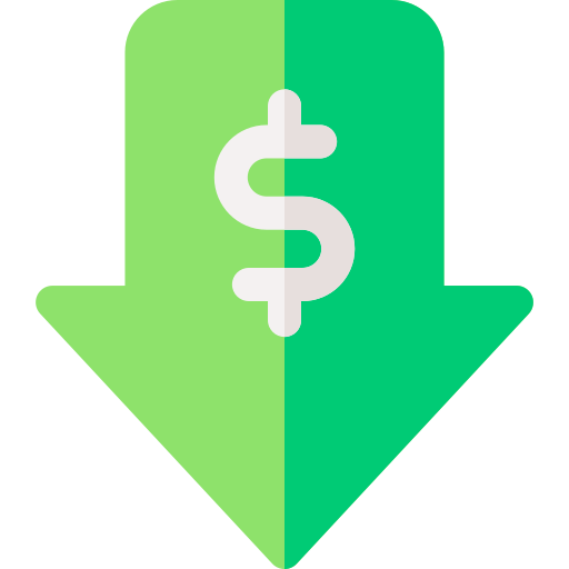Downward green arrow with a dollar symbol inside