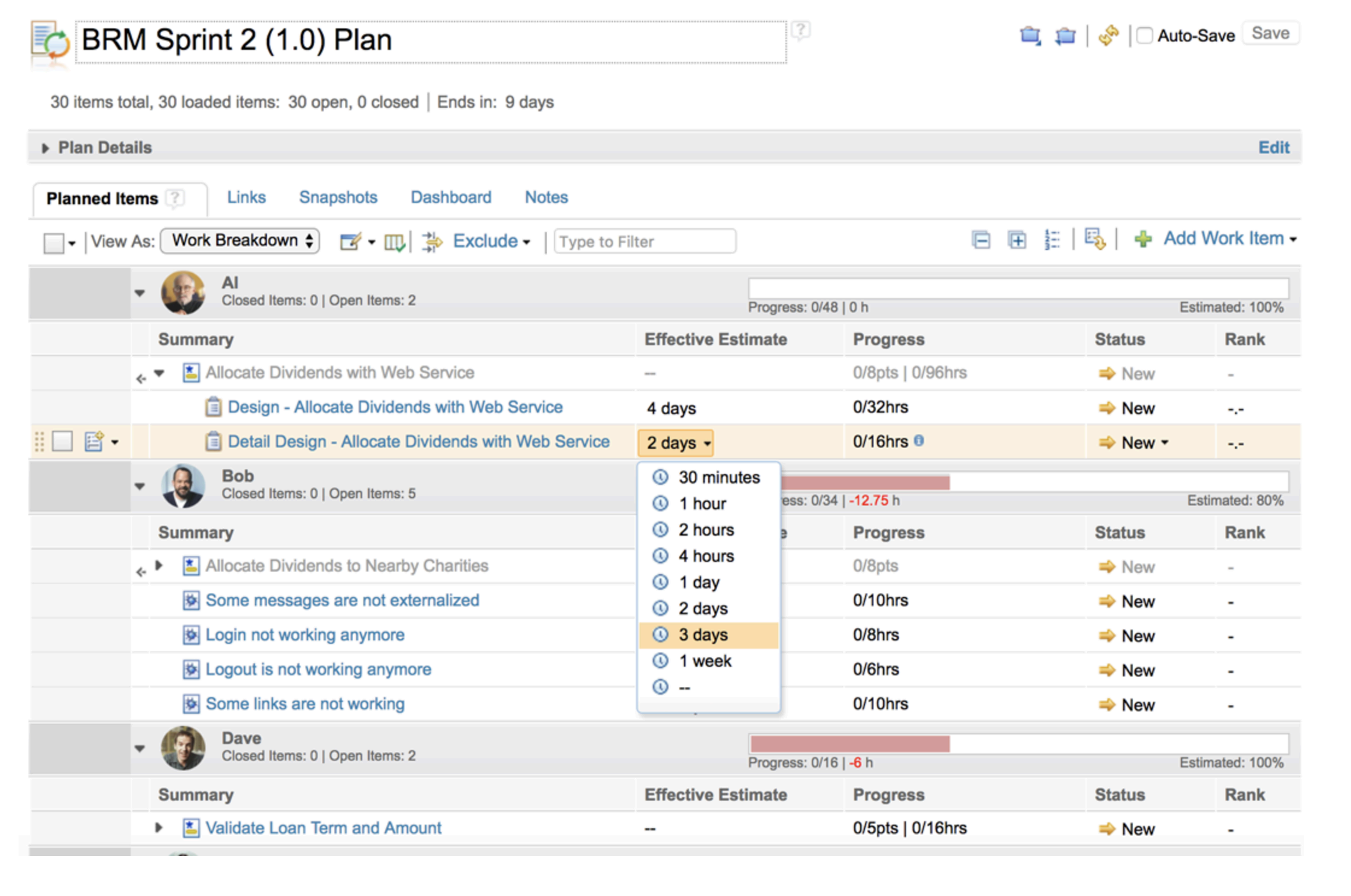 Plan interface showcase